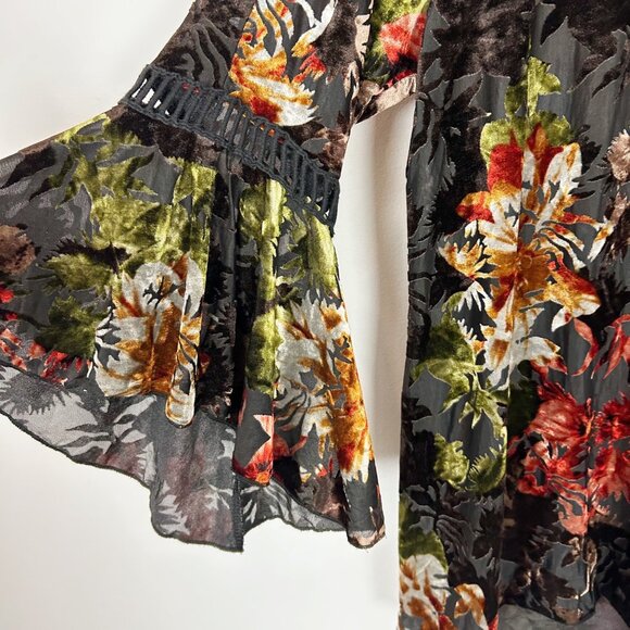 Velvet Burnout Boho Gypsy Festival Fall Floral Fairy Blouse Size Large Women's - Picture 3 of 5